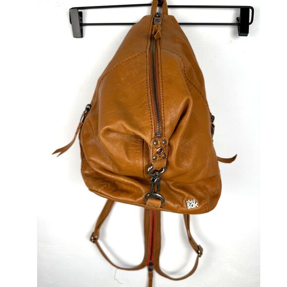 The Sak Leather Convertible Backpack Sling Bag Tan Brown Zip Closure Boho Purse - Picture 1 of 16